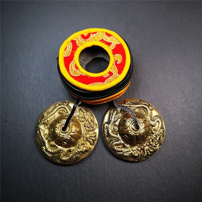 Tibetan Tingsha Bell Set - Tibetan Cymbals - for Sound Healing, Yoga, Meditation, and Mindfulness,Handmade in Nepal,Made of Brass,Dragon Pattern,6.5cm/2.6 inch - color: 1-Brass-Dragon-6.5cm