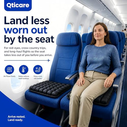 Airplane Seat Cushion, Inflatable Travel Cushion for Long Flights, Portable Travel Seat Cushion with Built-in Press Pump - color: Black L