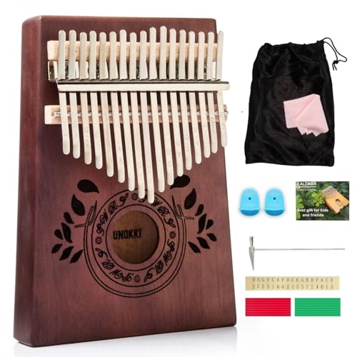 UNOKKI 17-Key Kalimba Thumb Piano - Portable Mahogany Percussion Mbira Instrument - Beginner Tuning Set, Music Instruments for Kids Gifts - Dark Brown - color: Dark Brown