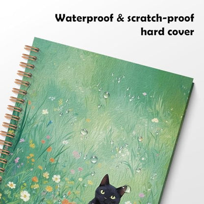 ROXMART Black Cat Wildflower Field Spiral Notebook, Black Cat Gifts Journal, Gifts for Cats Lovers, Rustic Floral Cute Kitty Kitten Hardcover Notebook Journal, 5.5x8.3 Inch - color: Style06
