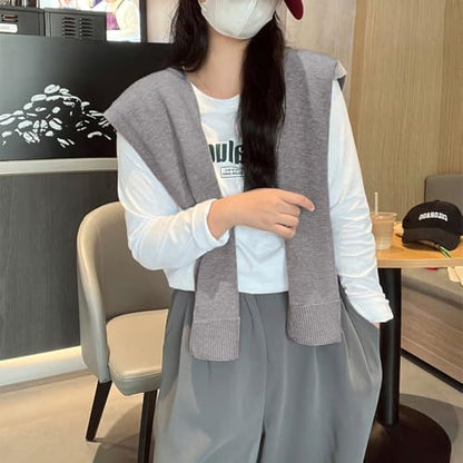 Sweater Shawl Wraps for Women Fashion Knitted Shoulder Shawls Ponchos Casual Sweaters Scarf Cape Wraps with Sleeves - color: 04 Grey
