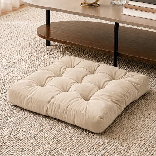 Meditation Cushion, Floor Cushion for Adults, Velvet Floor Pillow for Sitting, Tufted Seat Cushion for Yoga, Living Room, Bedroom & Reading Nook, Machine Washable, 22 x 22 Inch, Beige - color: Beige, size: 1pack