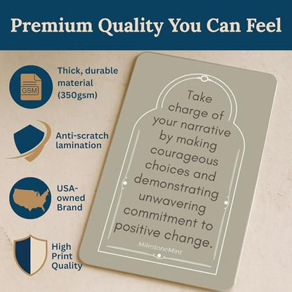 MilestoneMint Daily Affirmation Cards, 50 Positive Affirmation Cards Double Sided, Sobriety and Recovery Daily Mindset Prompts, Includes Sobriety Coin & Wooden Card Stand, Perfect Recovery Gift - size: 50 Cards Wooden Stand + Tree Coin