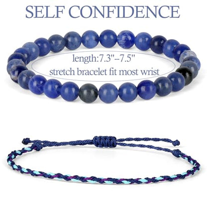 QOGIR 2pcs Handmade Healing Bracelet, Natural Gem Stone Crystal Elastic Bracelet - color: Blue Sodalite(Self Confidence), size: 6mm