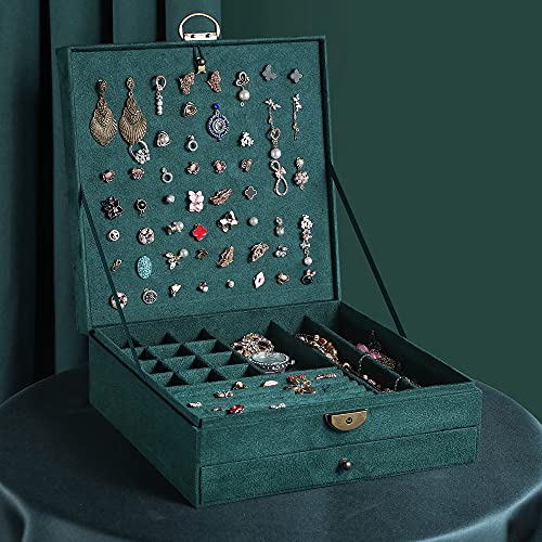 Women Jewelry Box Lockable 3 Layers Large Jewelry Organizer Storage Case for Earrings Necklaces Rings Bracelets,Green Display Jewel Holder (Green) - color: Green