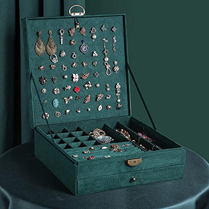 Women Jewelry Box Lockable 3 Layers Large Jewelry Organizer Storage Case for Earrings Necklaces Rings Bracelets,Green Display Jewel Holder (Green) - color: Green