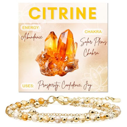 Farfume Crystal Bracelet Beaded Bracelets 4mm Natural Stone Beads Gemstone Handmade Jewelry Gift for Women - color: Citrine-Joy