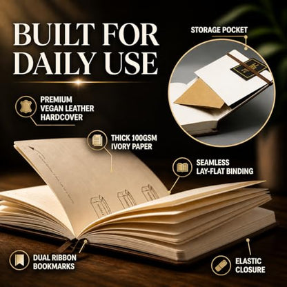 Journal & Pen Set for Men | Guided Mindfulness Journal with Brass Pen | 13-Week Self Mastery System for Gratitude, Reflection & Self Improvement | A5 Vegan Leather | Premium Gift Box - style: With Pen