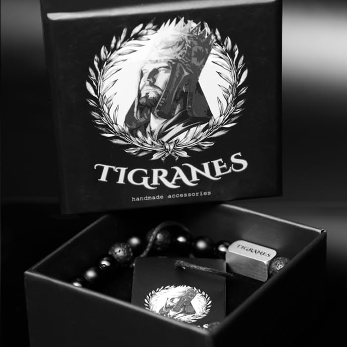 Tigranes Premium Natural Stone Bracelet Collection – Handmade Gemstone Jewelry in Luxury Branded Gift Box - style: Onyx & Lava