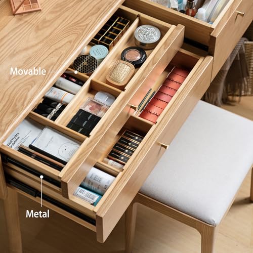 Small Vanity Desk, Solid Wood Dressing Table with Drawer Divider, Study Desk and Vanity Desk for Bedroom, 18" D x 40" W x 32" H - color: Ash Wood-natural, size: 40" W