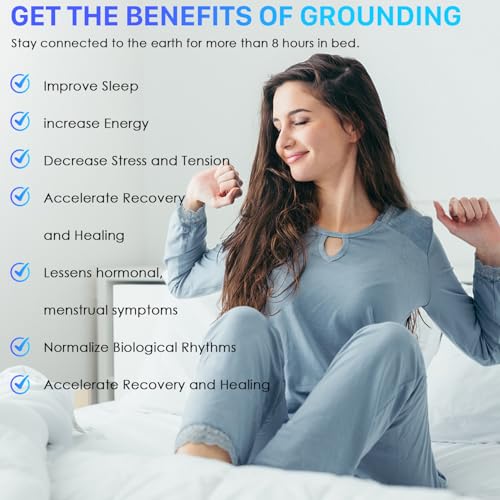 Grounding Blanket 79×55 inch Grounding Mat for Bed Grounding Sheet with Conductive Silver Fiber for Better Sleep, Pain Relief, Helps Anxiety Relief (Blue)