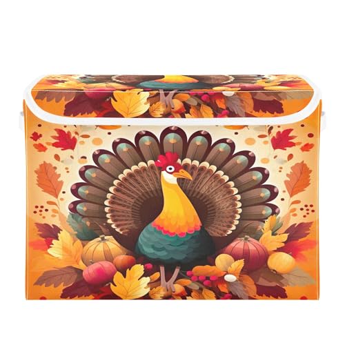 Thanksgiving Turkey Storage Bins with Lids and Carrying Handle,Foldable Storage Boxes Organizer Containers Baskets Cube with Cover for Home Bedroom Closet Office - color: Thanksgiving Turkey