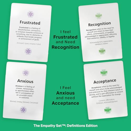 Definitions Edition – 112 Feelings and Needs Flash Cards for Emotional Literacy & Relational Harmony, User-Friendly Emotional Literacy Cards with Definitions & Four Synonyms - style: Definitions Edition