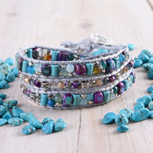 YGLINE Natural Stone Wrap Bracelet for Women Boho Bracelets Healing Crystal Beaded Bracelet Adjustable 3/5 Wraps Bracelet Handmade Birthday Gifts for Women - color: Mix beads(3 wraps)