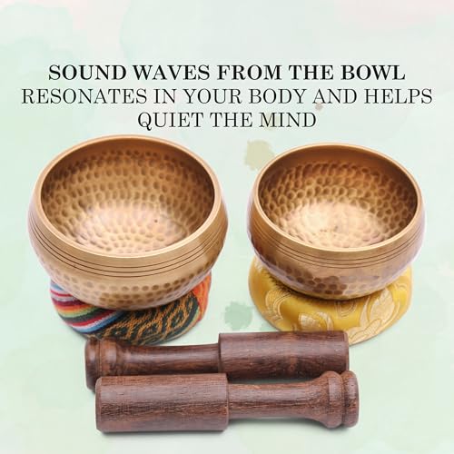 Tibetan Singing Bowl Set - Authentic Cuencos Tibetanos for Sound Healing, Meditation & Chakra Balancing - Includes Cushion, Mallet-Unique Spiritual Gifts for Women and Men (2 Chakra Set) - color: 2 Chakra Set