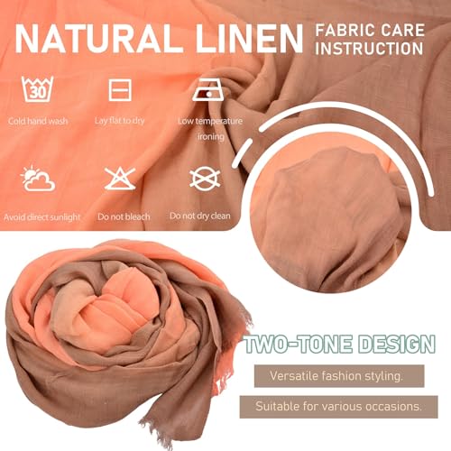 Two-tone Linen Scarf for Women Lightweight Summer Wrap Cotton Shawl Beach Travel Pashmina Gauze 75"×35" - color: Orange/Coffee