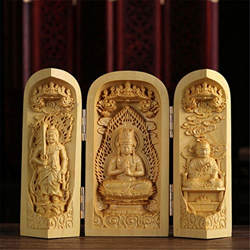 Ulalaza Boxwood Buddha Statue Solid Wood Carvings Carved Locker Box Sculpture Decoration - color: Style-6