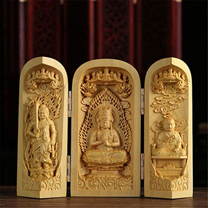 Ulalaza Boxwood Buddha Statue Solid Wood Carvings Carved Locker Box Sculpture Decoration - color: Style-6
