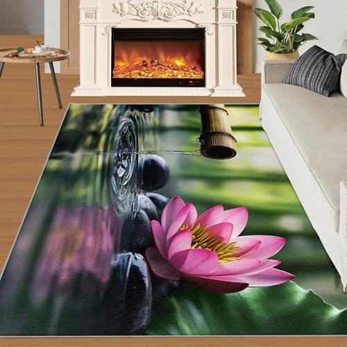 Zen Stone Rugs for Bedroom - 3x4 Area Rug, Meditation Spa Rug, Exotic Orient Washable Rugs for Living Room, Non Slip & Low Pile, Soft Indoor Carpet & Home Decor