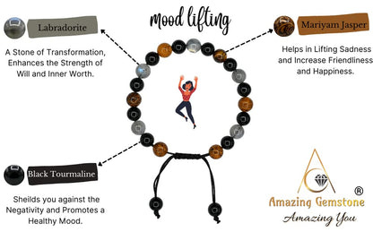 Amazing Gemstone Mood Bracelets for Kids Women Men Manifestation - Labradorite Mariyam Jasper Black Tourmaline Bracelet Set for Men Women Healing Calming Anxiety Stress Relief Gifts (Adjustable) - color: Mood Lifting