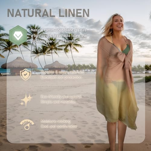 Two-tone Linen Scarf for Women Lightweight Summer Wrap Cotton Shawl Beach Travel Pashmina Gauze 75"×35" - color: Pink/Light Grey