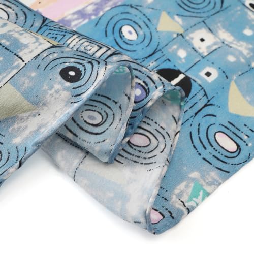 JWSilk Long Charmeuse Silk Scarf Classic Art Print - color: Tree of Life By Gustav Klimt Blue