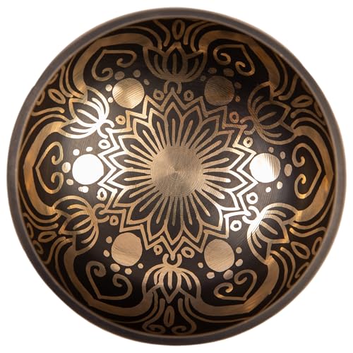 Tibetan Singing Bowl Set - 4" Easy To Play Authentic Handmade For Meditation Sound 7 Chakra Healing By HIMALAYAN BAZAAR (Black with Box, 4")