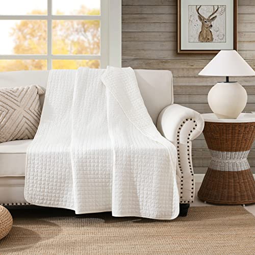 100% Cotton Quilted Throw Decorative Throw Blanket Multi Color Super Soft Warm Indian Vintage Reversible Quilt for Sofa and Couch 50"x60" (Soft White) - color: Soft White