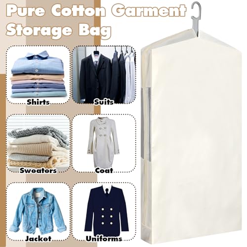 Aliceset 3 Pack Cotton Garment Storage Bag for Hanging Clothes 24 x 32 Inch Breathable Garment Cover Canvas Suit Bags for Closet Storage Short Dresses Suits Gowns - size: 24 x 32 Inch