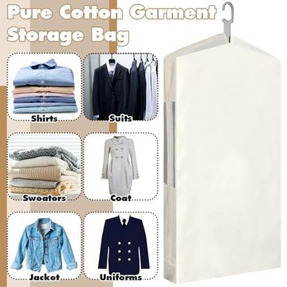 Aliceset 3 Pack Cotton Garment Storage Bag for Hanging Clothes 24 x 32 Inch Breathable Garment Cover Canvas Suit Bags for Closet Storage Short Dresses Suits Gowns - size: 24 x 32 Inch
