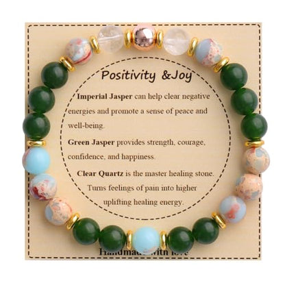 KSQS Healing Stone Bead Bracelet for Women, Natural Gemstones Balance Protection Bracelet, Spiritual Crystal Beads Bracelet Anxiety Relief with Meaning Card - style: Positivity & Joy