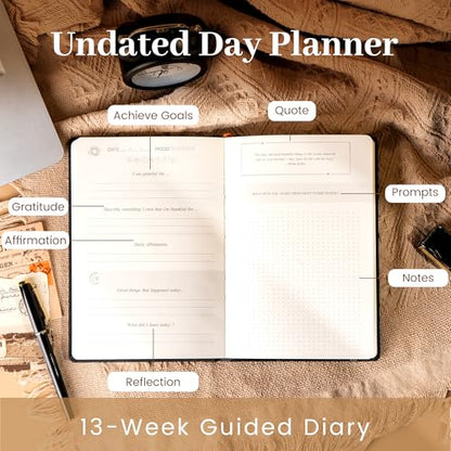 Yoment Gratitude Journal for Men 13-Week Guided Productivity 5 Minute Daily Journal with Prompts for Mindfulness, Mental Health & Productivity - Guided Self Care Gift, Black - color: Black