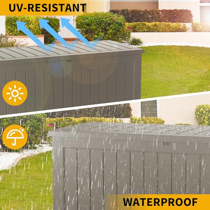 200 Gallon Outdoor Storage Box Patio Deck Box Waterproof, Resin Lockable Outside Large Storage Bin for Pool Cushion Furniture, Garden Tools UV-Resistant, Grey