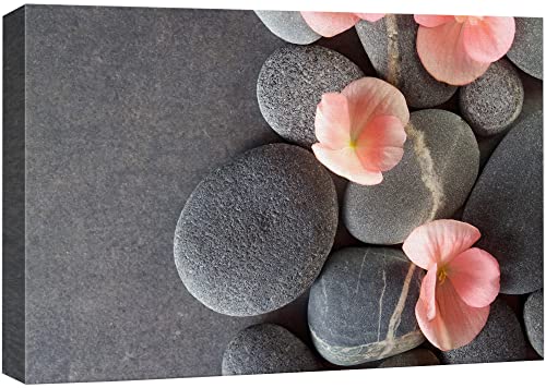 wall26 Canvas Print Wall Art Gray Stones with Pink Daisy Flowers Floral Nature Photography Realism Bohemian Scenic Relax/Calm Cool for Living Room, Bedroom, Office - 12"x18" - color: 44. Peach Colored Flower, size: 18"L x 12"W
