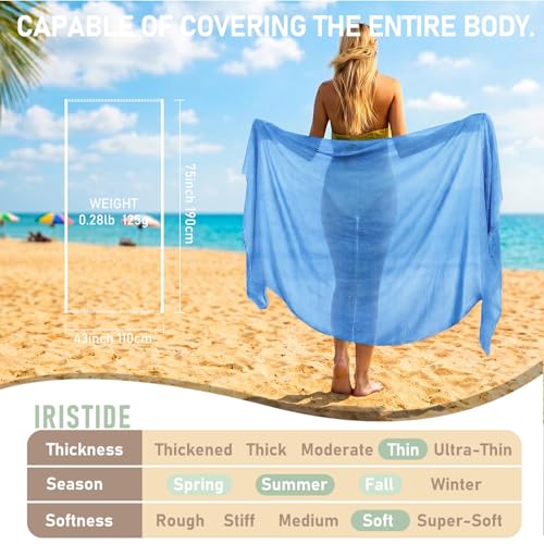 Women Summer Scarfs Large Long Lightweight Linen Beach Gauze Shawl Wrap 75”×43” - color: Sky Blue