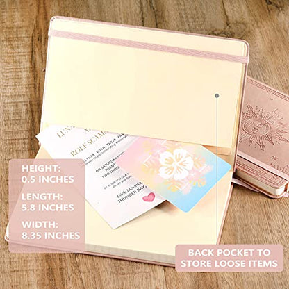 Artfan Ruled Notebook/Journal – Premium Thick Paper Faux Leather Classic Writing Notebook with Pocket + Page Dividers Gifts, Banded, Large, 144 Pages, Hard Cover, Lined (5.8 x 8.4) - The Sun - color: Rose Gold