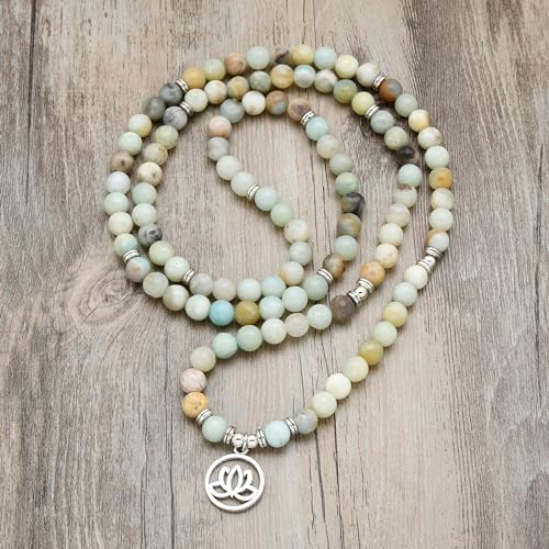 Lotus Flower Gifts Mala Beads 108 Healing Bracelet Necklace Meditation Accessories - style: Amazonite