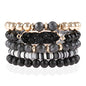 RIAH FASHION Bohemian Acrylic Druzy Multi-Layer Bead Statement Bracelet - Versatile Faux Stone Pendant Stretch Strand Stackable Cuff Bangle Set Sparkly Crystal - color: Long Druzy Multi Bead - 5 Layer Black