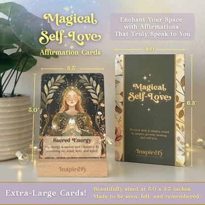 Magical Self-Love Affirmation Cards - 50 Beautifully Illustrated Positive Affirmations for Confidence & Mindfulness - Premium Deck with Wooden Stand & Gift Box - Self Care & Meditation Gift for Women - style: Magical Self-Love