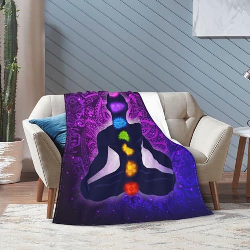 Seven Chakra Yoga Meditation Lotus Purple Mandala Blanket Throw Blanket Ultra-Soft Cozy Micro Fleece Blanket for Sofa, Bed & Travel Use-All Seasons Suitable 60"X50" Inch - color: 3, size: 60"x50"