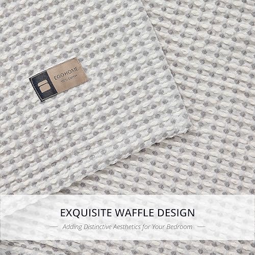 Lightweight Cotton Waffle Throw Blanket, Modern Two-Tone Check Pattern, Soft & Breathable for Bed, Couch, Sofa, All Seasons –Gray/White, 50"x60" - color: Gray/White, size: Throw