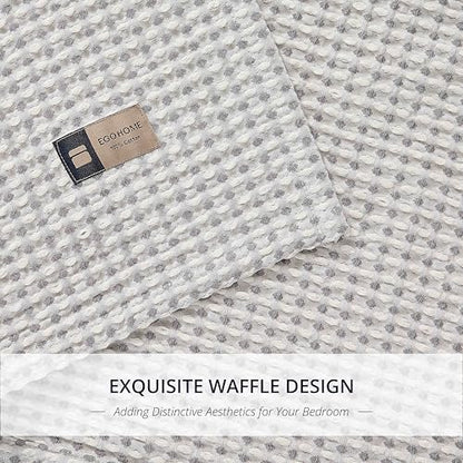 Lightweight Cotton Waffle Throw Blanket, Modern Two-Tone Check Pattern, Soft & Breathable for Bed, Couch, Sofa, All Seasons –Gray/White, 50"x60" - color: Gray/White, size: Throw