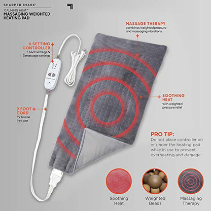 Calming Heat Massaging Vibrations Weighted Heating Pad by Sharper Image | Auto Shut-Off Feature, Gift for Holidays, Women & Men | 3 Heat, 9 Massage, 12” x 24”, 4 lbs - size: 27 Combinations- 12” x 24”, 4 Pound