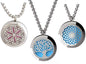 Wild Essentials 3 Necklace Set, Tree Of Life, Flower of Life, Sun Essential Oil Diffuser Necklace Stainless Steel Locket Pendants, 24 Inch Chains, 36 Refill Pads, Color Changing, Perfume Locket, Aroma