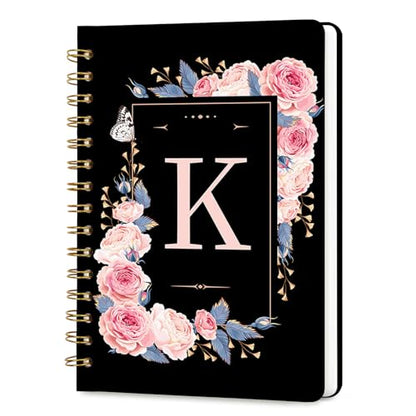 Lined Spiral Journal Notebook, A5 College Ruled Spiral Notebook for Women, Hardcover with Elegant Design for Work and Note-Taking, 5.5 * 8.25 inch, 160 Pages, Letter K - color: K