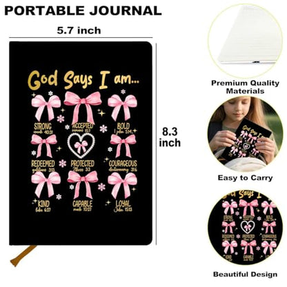 Bible Verse Lined Journal Notebook for Women Men, 200 Pages A5 Hardcover Leather Journals for Writing Note Taking, Positive Affirmation Christian College Ruled Notebook Diary Notepad, Preppy Bow 1 - color: Multi 1309