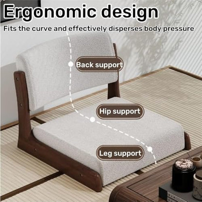 Wood Floor Meditation Chair Low Stool with Backrest Cotton Linen Cushion Ergonomic Leisure Chair for Tea Room Home Solid Construction(Gray Brown) - color: Gray Brown