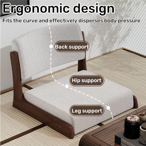 Wood Floor Meditation Chair Low Stool with Backrest Cotton Linen Cushion Ergonomic Leisure Chair for Tea Room Home Practical(Gray Brown) - color: Gray Brown