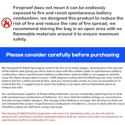 FLASLD Large Fireproof Lipo Bag for 200Ah Lithium Battery Storage and Charging, 22 x 9 x 9.5in E-bike Battery Bag Waterproof Box for Documents and Valuables