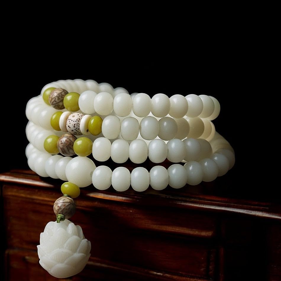 Mala Bead Strand Bracelet, 108 Buddhist Prayer Beads Yoga Meditation Green Malachite Beads Necklace Women man - style: 8mm White Jade Bodhi